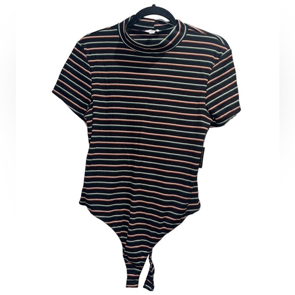 BP Nordstrom Dani Black Multi Stripe Mock Neck Knit Bodysuit Sz XL - Picture 4 of 7